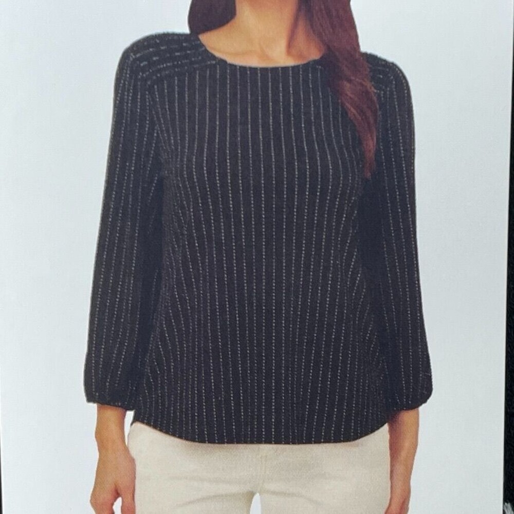 Adrianna Papell Black Stripe Long Sleeve Blouse Size Small d0543